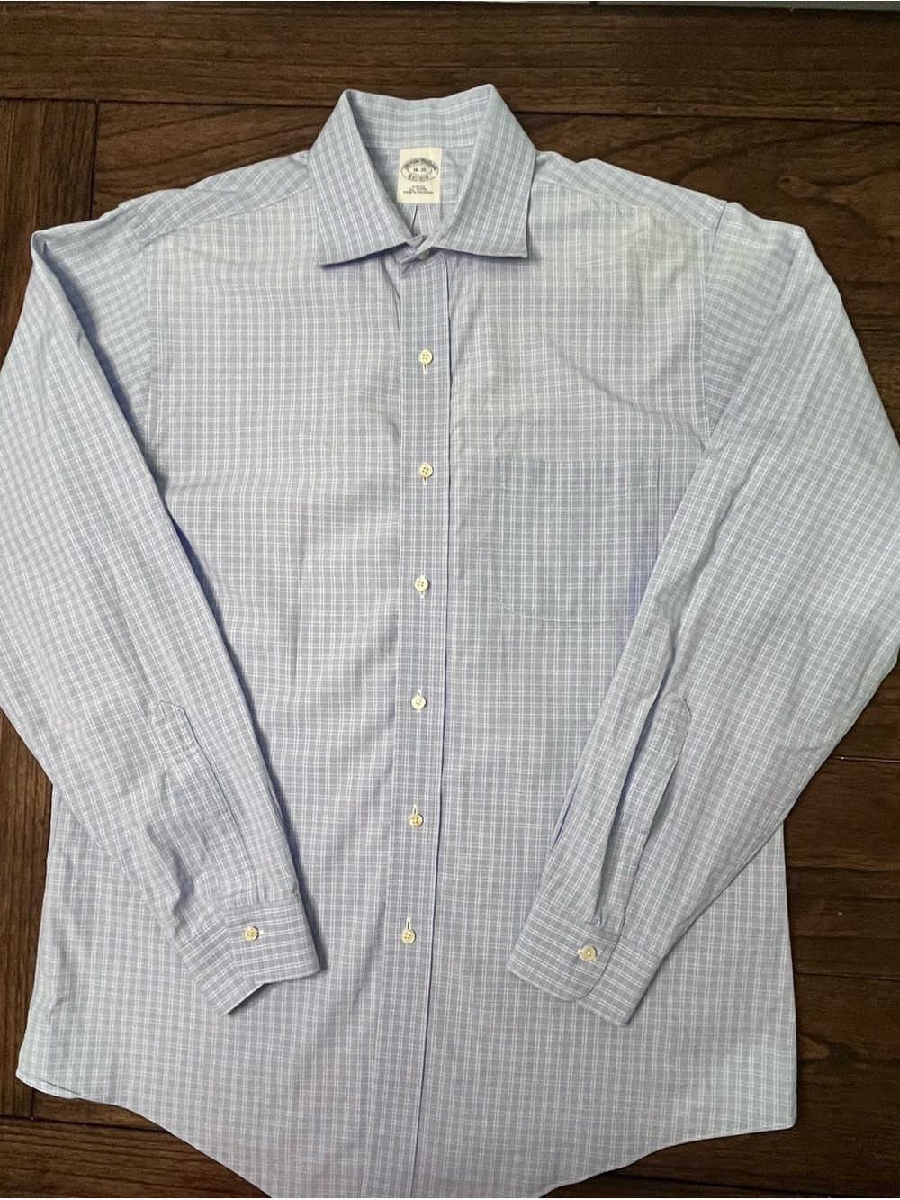 Brooks Brothers Mens 16-35 Slim Fit Blue Plaid Dress Shirt 100% Cotton